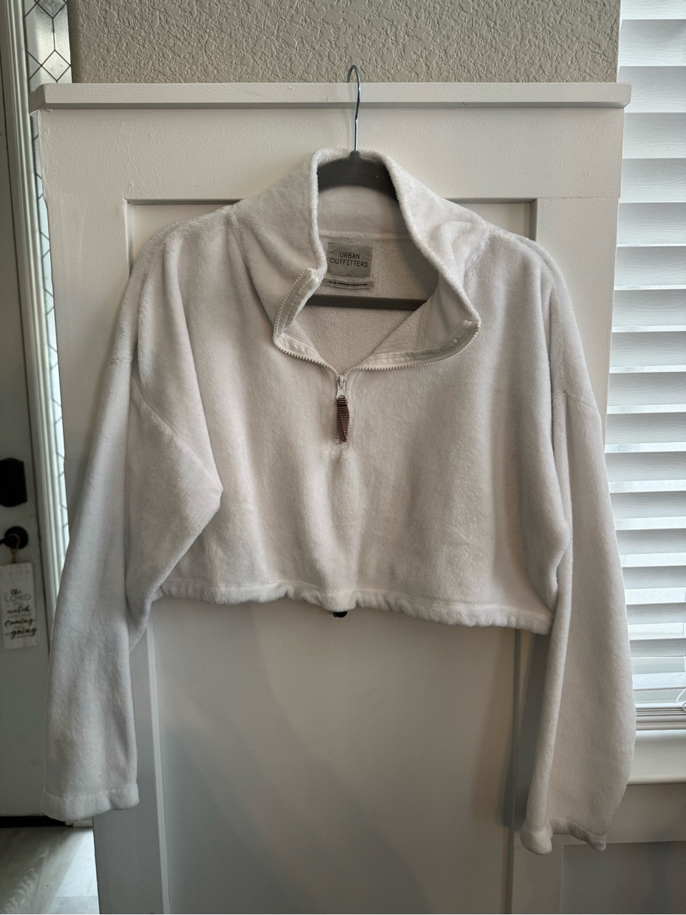Urban Outfitters White Cropped Half Zip